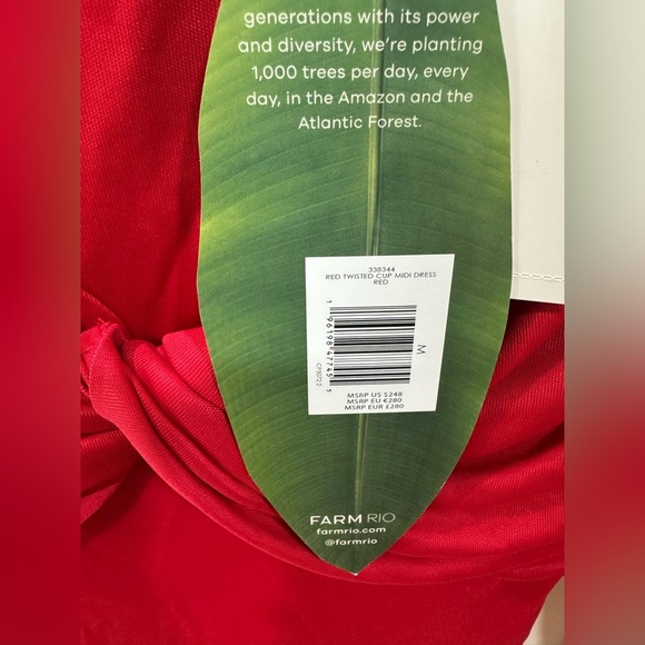 FARM Rio Long Sleeve Midi Dress. Color: Red. Size:M New - Picture 7 of 8